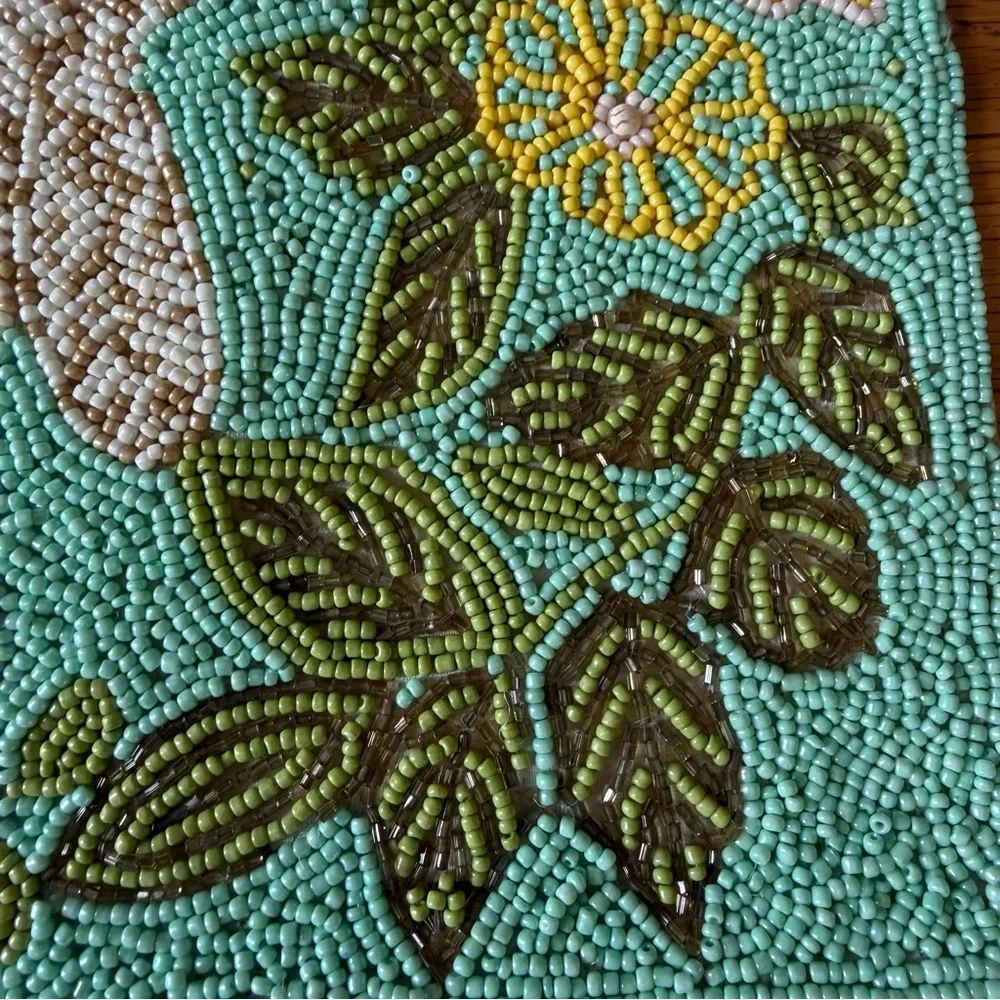 Pier 1 Beaded Table Runner Bunny Rabbit Spring Easter Egg Heavy 14